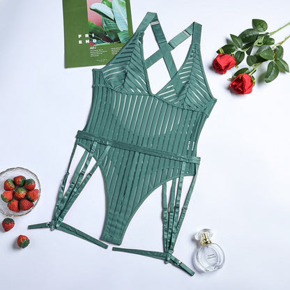 Gestreifter tiefer V-Ausschnitt Body Dessous
