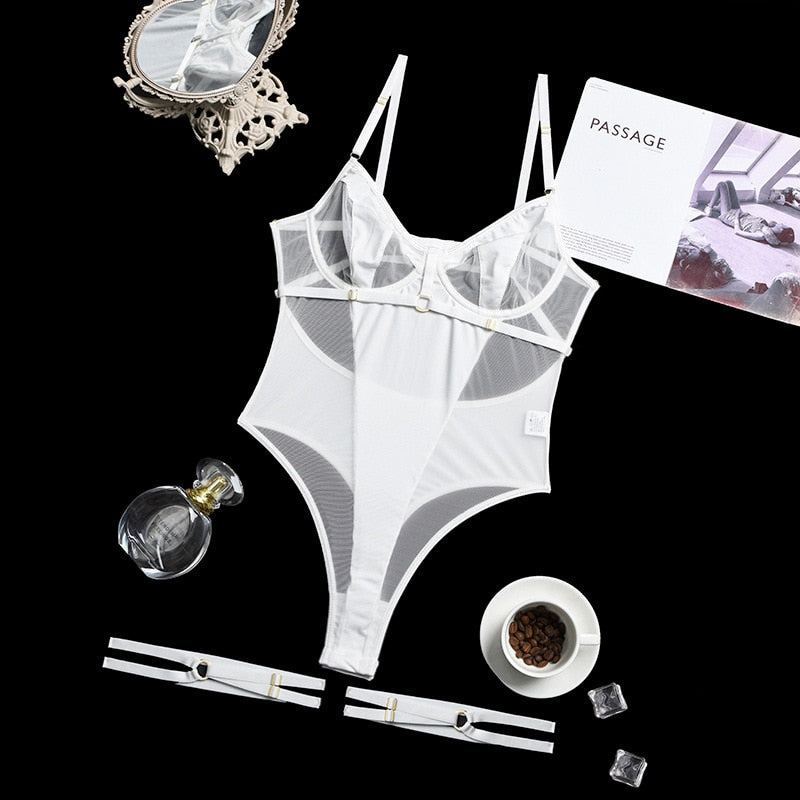 Sinnlicher gestreifter Spitzen-Body Dessous