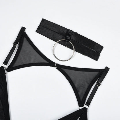Modernes Noir Mesh Dessous-Set
